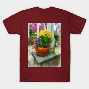 Daffodils - Daffodils and Pansies in Flowerpot T-Shirt